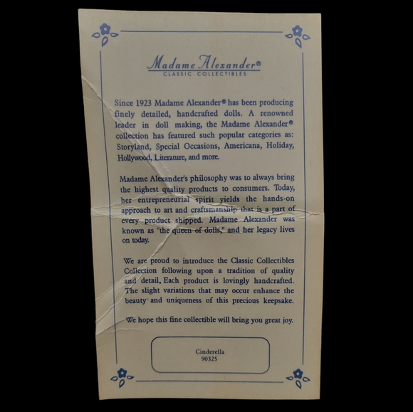 1999 MADAME ALEXANDER CLASSIC COLLECTIBLES - CINDERELLA FIGURINE - 90325 - Picture 11 of 11